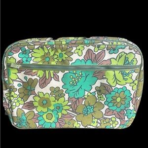 Floral Canvas Suitcase 1960’s Green Multi